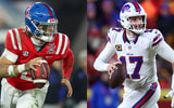 New York Giants QB Jaxson Dart and Buffalo Bills QB Josh Allen