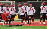 USC defensive line during a spring ball practice