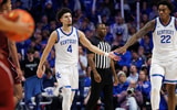 Dec 11, 2024; Lexington, Kentucky, USA; Kentucky Wildcats center Amari Williams (22) fives guard Koby Brea (4) during the second half against the Colgate Raiders at Rupp Arena at Central Bank Center. Mandatory Credit: Jordan Prather-Imagn Images