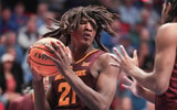 Arizona State Sun Devils forward Jayden Quaintance (21) catches a rebound against Kansas Jayhawks in the first half of the game inside Allen Fieldhouse Wednesday, Jan. 8, 2025.© Evert Nelson/The Capital-Journal / USA TODAY NETWORK via Imagn Images