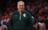Michigan State Spartans head coach Tom Izzo during the first half in the South Regional final of the 2025 NCAA tournament against the Auburn Tigers at State Farm Arena. - Brett Davis, USA TODAY Sports
