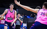 Andrija Jelavić (left) looks to pass the ball to Filip Jovic - Dragana Stjepanovic, ABA League