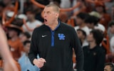 Feb 15, 2025; Austin, Texas, USA; Kentucky Wildcats head coach Mark Pope reacts during the first half against the Texas Longhorns at Moody Center. Mandatory Credit: Scott Wachter-Imagn Images