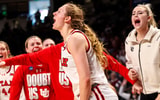 Utah Utes guard Gianna Kneepkens celebrates a basket against Indiana (Photo by Jeff Blake-Imagn Images)
