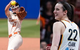 Texas pitcher Teagan Kavan and Indiana Fever guard Caitlin Clark