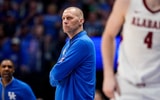 Kentucky head coach Mark Pope watches his team face Alabama during the second half of a Southeastern Conference tournament quarterfinal game at Bridgestone Arena in Nashville, Tenn., Friday, March 14, 2025. © Andrew Nelles / The Tennessean / USA TODAY NETWORK via Imagn Images