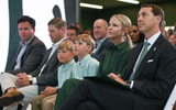 Michigan State Univeristy Athletic Director J Batt, right, listens to MSU basketball coach Tom Izzo, Wednesday, June 4, 2025, before being introduced to the Spartan community. - Matthew Dae Smith, USA TODAY Sports