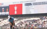 Jun 12, 2025; Oakmont, Pennsylvania, USA; Sam Burns chips out of the rough on the 17th hole during the first round of the U.S. Open golf tournament. Mandatory Credit: Bill Streicher-Imagn Images