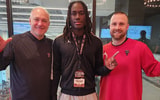 Texas Tech head coach Joey McGuire, safeties coach Rob Greene and Panther Creek (TX) safety Donovan Webb