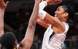 South Carolina women's basketball alum A'ja Wilson shooting over fellow Gamecock great Aliyah Boston. Photo by: Grace Smith/IndyStar / USA TODAY NETWORK via Imagn Images