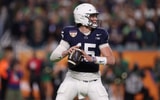 Penn State Nittany Lions quarterback Drew Allar (15) looks to pass in the second half against the Notre Dame Fighting Irish in the Orange Bowl at Hard Rock Stadium. (Photo by Nathan Ray Seebeck-Imagn Images)