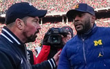 Ohio State Buckeyes head coach Ryan Day shakes hands with Michigan Wolverines head coach Sherrone Moore following another OSU loss to Michigan at Ohio Stadium in Columbus on Saturday, Nov. 30, 2024. Michigan won 13-10. © Adam Cairns/Columbus Dispatch / USA TODAY NETWORK via Imagn Images