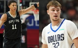 San Antonio Spurs guard Carter Bryant and Dallas Mavericks forward Cooper Flagg