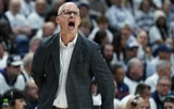 UConn basketball coach Dan Hurley watches from the sideline as they take on the Marquette Golden Eagles at Harry A. Gampel Pavilion.