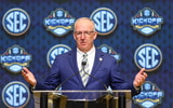 Jul 16, 2025; Atlanta, GA, USA; SEC commissioner Greg Sankey speaks to the media during the SEC Media Day at Omni Atlanta Hotel. Mandatory Credit: Jordan Godfree-Imagn Images