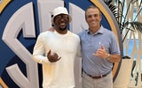 South Carolina football coach Shane Beamer and running back Oscar Adaway at SEC Meetings in Destin, Florida. Photo Credit: Shane Beamer | @CoachSBeamer on Twitter/X