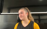 Layla Hays spoke to the media after Tuesday's practice. (Photo by Kyle Huesmann)