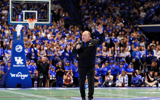 Oct 11, 2024; Lexington, KY, USA; Kentucky Wildcats football head coach Mark Stoops is brought onto the court during Big Blue Madness at Rupp Arena at Central Bank Center. Mandatory Credit: Jordan Prather-Imagn Images