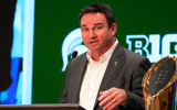 Michigan State head coach Jonathan Smith speaks to the media during the Big Ten NCAA college football media days at Mandalay Bay Resort. - Lucas Peltier, USA TODAY Sports
