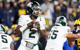 Michigan State quarterback Aidan Chiles looks before making a pass against Michigan during the first half at Michigan Stadium in Ann Arbor on Saturday, Oct. 26, 2024. - Junfu Han, USA TODAY Sports