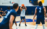 West Virginia basketball player Deandre Thomas at practice