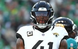 Nov 3, 2024; Philadelphia, Pennsylvania, USA; Jacksonville Jaguars defensive end Josh Hines-Allen (41) against the Philadelphia Eagles at Lincoln Financial Field. Mandatory Credit: Eric Hartline-Imagn Images