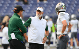Sep 7, 2024; Seattle, Washington, USA; Eastern Michigan Eagles head coach Chris Creighton during team warmups before the game against the Washington Huskies at Alaska Airlines Field at Husky Stadium. Mandatory Credit: Steven Bisig-Imagn Images