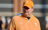 Tennessee Head Coach Josh Heupel looks on during defensive back drill