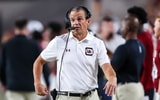 Sep 21, 2024; Columbia, South Carolina, USA; South Carolina Gamecocks head coach Shane Beamer directs his team against the Akron Zips in the second half at Williams-Brice Stadium. Mandatory Credit: Jeff Blake-Imagn Images