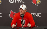 Louisville head coach Jeff Brohm at football media day (July 30, 2025)