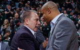 Michigan State coach Tom Izzo, left, and Northern Illinois coach Mark Montgomery, a former Izzo assistant shake hands following their game, Saturday, Dec. 29, 2018, in East Lansing, Mich. - Al Goldis, USA TODAY Sports