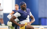 Jeremiyah Love stretches at first Notre Dame football practice of 2025 camp