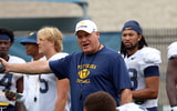 West Virginia head football coach Rich Rodriguez at fall practice