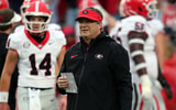 Nov 9, 2024; Oxford, Mississippi, USA; Georgia Bulldogs head coach Kirby Smart looks on during during warm ups prior to the game against the Mississippi Rebels at Vaught-Hemingway Stadium. Mandatory Credit: Petre Thomas-Imagn Images