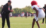 2025 Rutgers Football training camp - CBs coach David Rowe with CB Zilan Williams