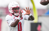 Louisville Cardinals' senior wide receiver Chris Bell (0) during a recent practice on August 4, 2025 before the start of the 2025 football season. In 2024, Bell had 43 receptions for 737 yards with four touchdowns. He averaged 17.1 yards per catch.