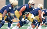 Sullivan Absher (75) and the Notre Dame offensive line