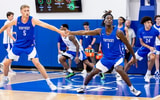 Collin Chandler and Denzel Aberdeen at a Kentucky Basketball summer practice - Photo by Chet White, UK Athletics