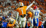 Angelina Alcantar/News Sentinel / USA TODAY NETWORK via Imagn Images | Tennessee defensive back Rickey Gibson III (1) points after a fumble during a NCAA football game between Tennessee and Florida in Neyland Stadium, in Knoxville, Tenn., Oct. 12, 2024.
