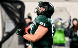 Michigan State's Alex VanSumeren celebrates after a sack against Purdue during the second quarter on Friday, Nov. 22, 2024, at Spartan Stadium in East Lansing. - Nick King, USA TODAY Sports