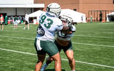 Michigan State defensive tackles Jalen Satchell (No. 93) and Grady Kelly (No. 16)