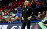 Mar 20, 2025; Lexington, KY, USA; Louisville Cardinals head coach Pat Kelsey looks on during the first half of the game against the Creighton Bluejays in the first round of the NCAA Tournament at Rupp Arena. Mandatory Credit: Jordan Prather-Imagn Images