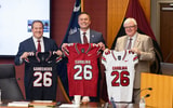 University of South Carolina Board of Trustees Chair Thad Westbrook, Athletics Director Jeremiah Donati, and President Michael Amiridis. Photo credit: University of South Carolina