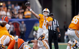 Aug 30, 2025; Atlanta, Georgia, USA; Tennessee Volunteers quarterback Joey Aguilar (6) throws a pass against the Syracuse Orange in the first quarter at Mercedes-Benz Stadium. Mandatory Credit: Brett Davis-Imagn Images