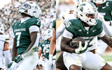 Michigan State running backs Brandon Tullis (left) and Makhi Frazier (right) - Nick King, USA TODAY Sports