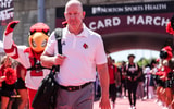 Louisville head football coach Jeff Brohm leads the team on the Card March before the game against EKU at the Cardinals' season opener Saturday, August 30, 2025 at L&N Federal Credit Union Stadium in Louisville, Kentucky.