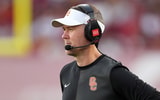 USC Trojans head coach Lincoln Riley watches from the sidelines against the Missouri State Bears in the first half at United Airlines Field at Los Angeles Memorial Coliseum