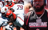 Louisville Cardinals defensive lineman Clev Lubin (50) sacks Eastern Kentucky Colonels quarterback Myles Burkett (10) in the first half against EKU at the Cardinals' season opener Saturday, August 30, 2025 at L&N Federal Credit Union Stadium in Louisville, Kentucky.