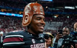 South Carolina Gamecocks quarterback LaNorris Sellers (16) wears the Old Leather Helmet after defeating the Virginia Tech Hokies at Mercedes-Benz Stadium. Mandatory Credit: Dale Zanine-Imagn Images