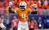 Aug 30, 2025; Atlanta, Georgia, USA; Tennessee Volunteers defensive back Ty Redmond (4) reacts after a stop against the Syracuse Orange in the second quarter at Mercedes-Benz Stadium. Mandatory Credit: Brett Davis-Imagn Images